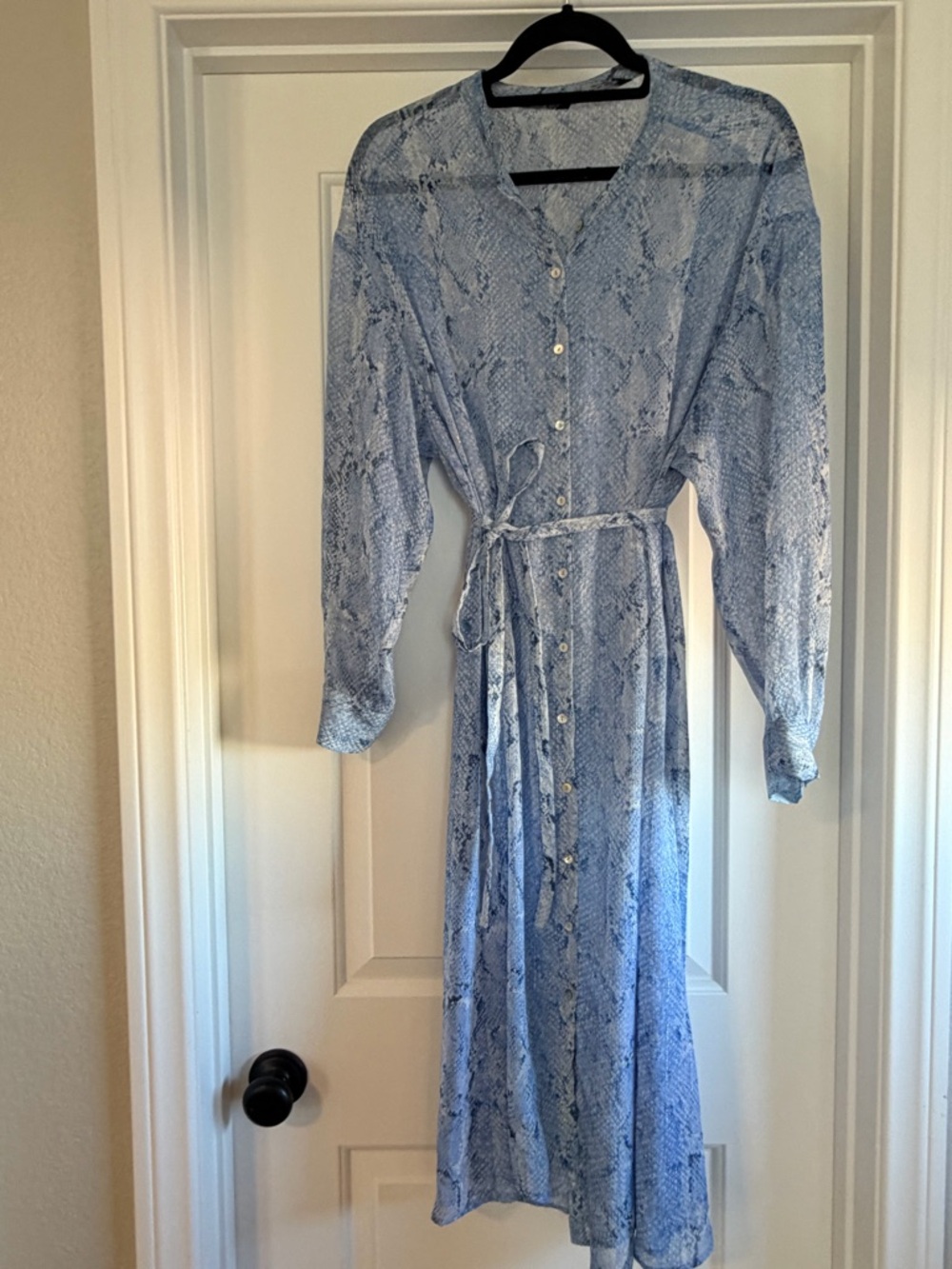 Zara Light Blue Snake-Print Button-Front Midi/maxi sheer Dress